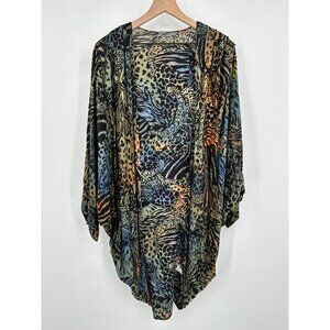 C&A Cocoon Cardigan Women One Size Dolman Sleeve Animal Print Green Blue Orange